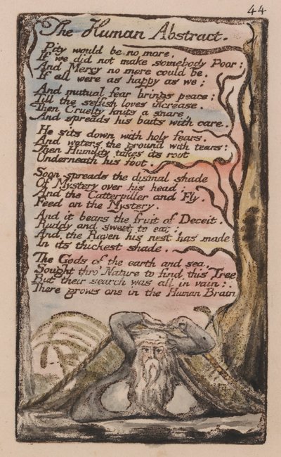 Liederen van Onschuld en Ervaring, Plaat 44, Het Menselijke Abstract (Bentley 47) door William Blake
